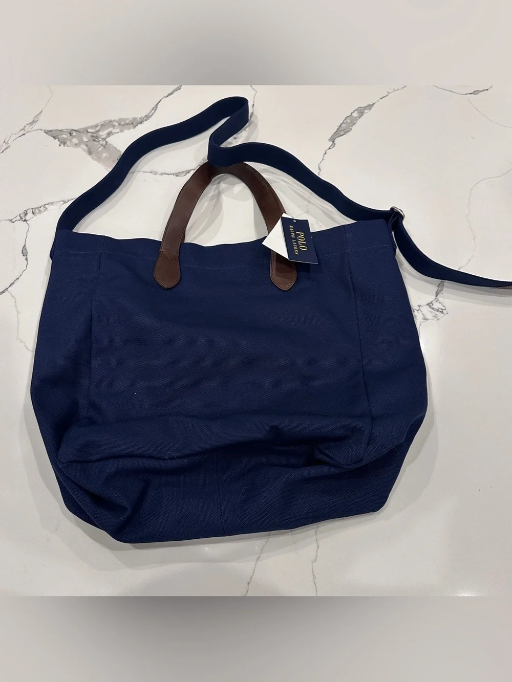 Polo Ralph Lauren White COLLEGIATE BEAR Canvas Embroidered SHOPPER Tote Bag